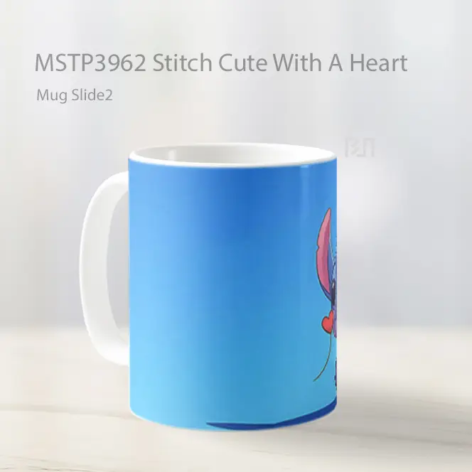 Stitch Cute With A Heart Mug Gelas Keramik MSTP3962 - All-side / Desain
