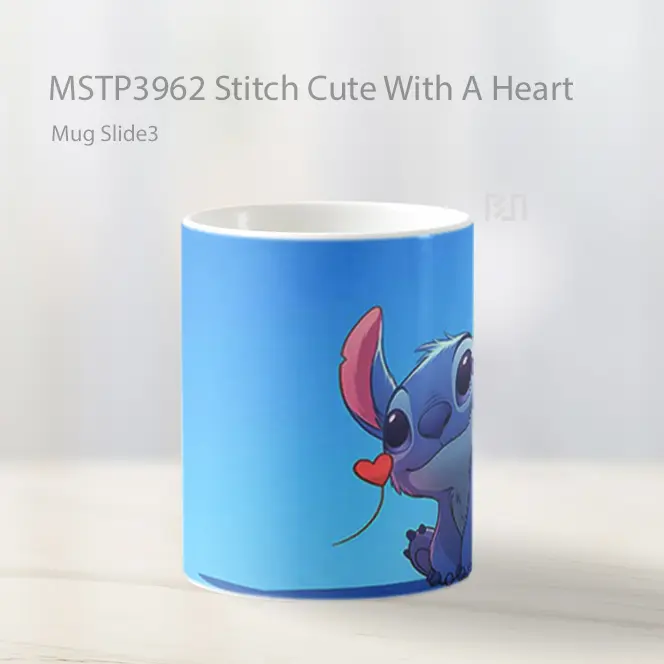 Stitch Cute With A Heart Mug Gelas Keramik MSTP3962 - All-side / Desain