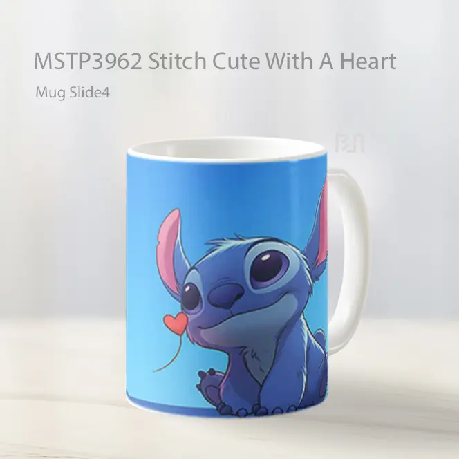 Stitch Cute With A Heart Mug Gelas Keramik MSTP3962