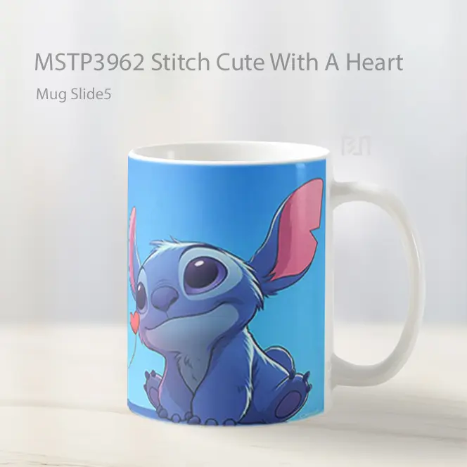 Stitch Cute With A Heart Mug Gelas Keramik MSTP3962 - All-side / Desain