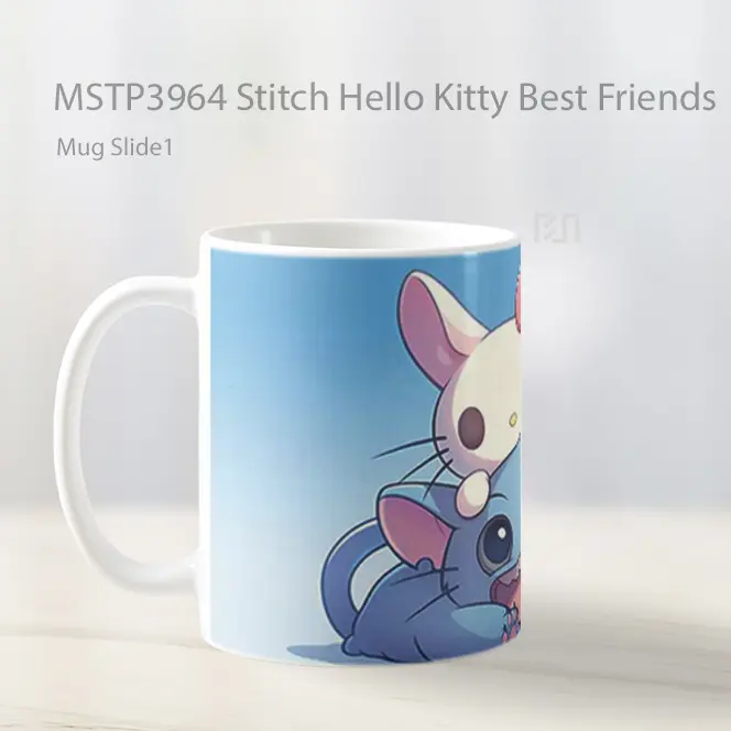 Stitch Hello Kitty Best Friends Mug Gelas Keramik MSTP3964 - All-side / Desain