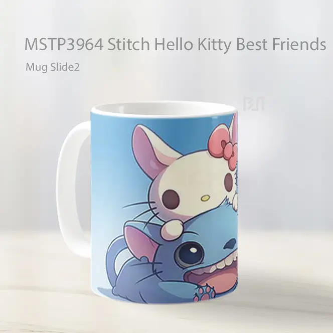 Stitch Hello Kitty Best Friends Mug Gelas Keramik MSTP3964 - All-side / Desain