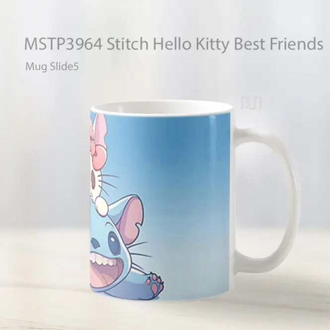 Stitch Hello Kitty Best Friends Mug Gelas Keramik MSTP3964 - All-side / Desain