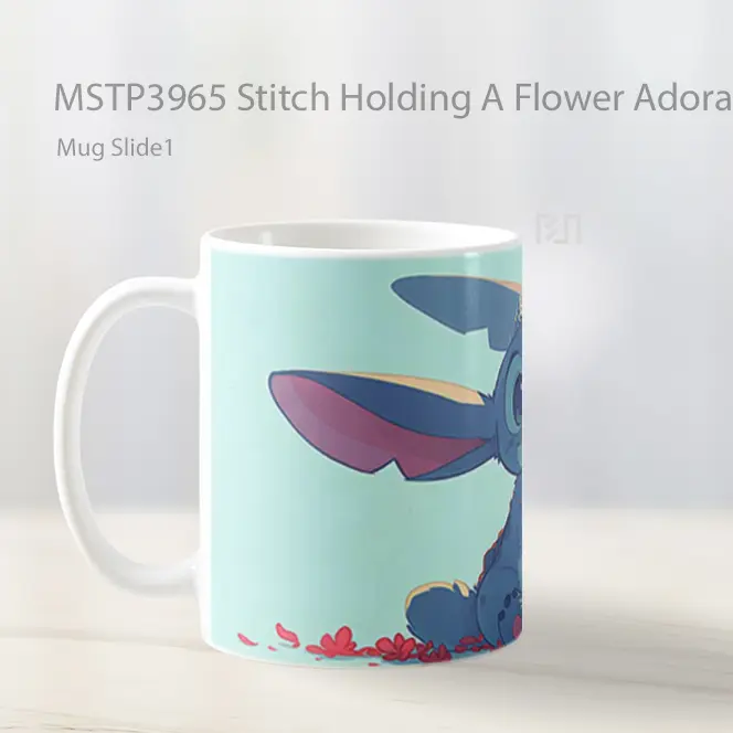 Stitch Holding A Flower Adorably Mug Gelas Keramik MSTP3965 - All-side / Desain