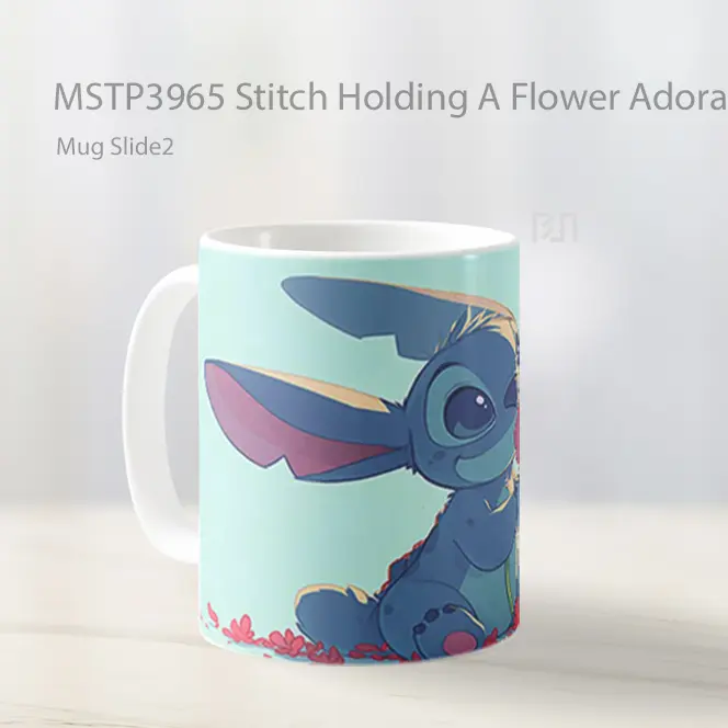 Stitch Holding A Flower Adorably Mug Gelas Keramik MSTP3965 - All-side / Desain