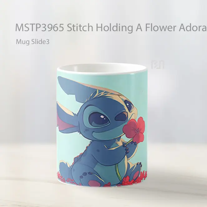 Stitch Holding A Flower Adorably Mug Gelas Keramik MSTP3965 - All-side / Desain