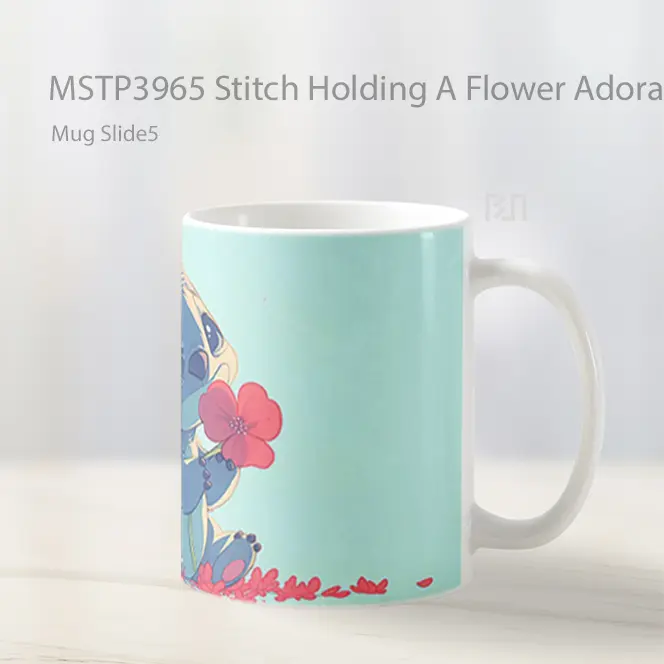 Stitch Holding A Flower Adorably Mug Gelas Keramik MSTP3965 - All-side / Desain