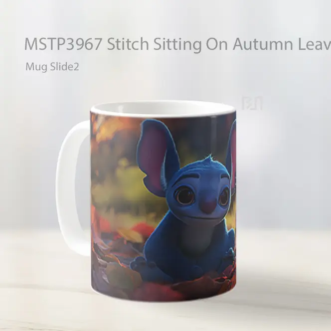 Stitch Sitting On Autumn Leaves Mug Gelas Keramik MSTP3967 - All-side / Desain