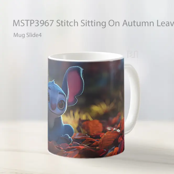 Stitch Sitting On Autumn Leaves Mug Gelas Keramik MSTP3967