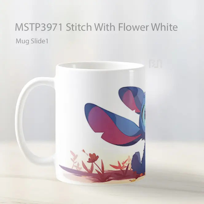 Stitch With Flower White Mug Gelas Keramik MSTP3971 - All-side / Desain