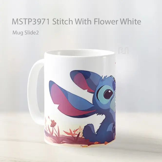 Stitch With Flower White Mug Gelas Keramik MSTP3971 - All-side / Desain