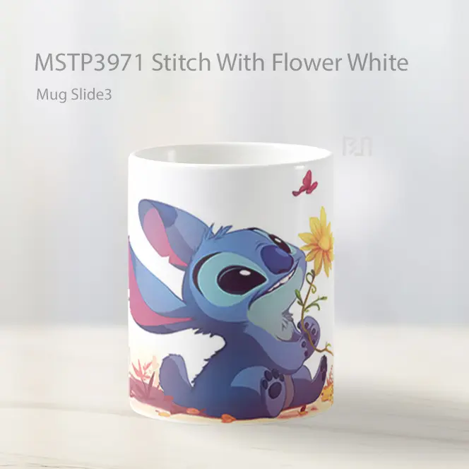 Stitch With Flower White Mug Gelas Keramik MSTP3971 - All-side / Desain