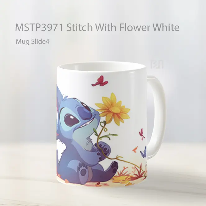 Stitch With Flower White Mug Gelas Keramik MSTP3971