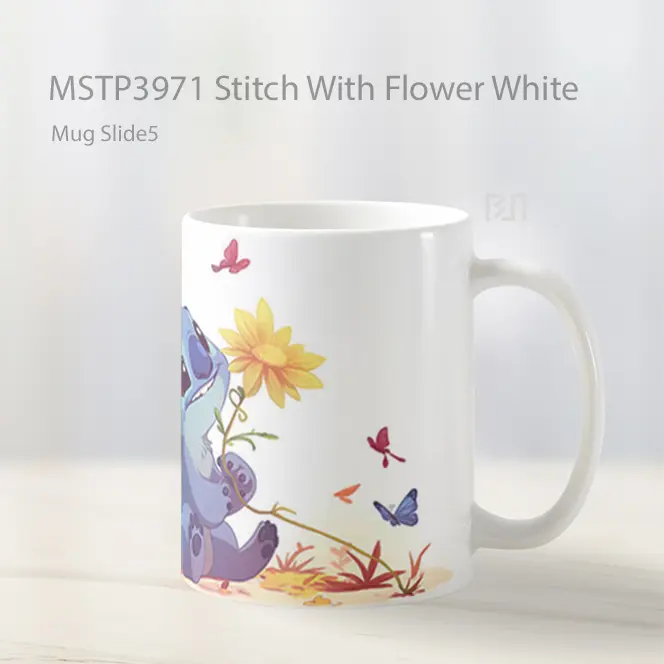 Stitch With Flower White Mug Gelas Keramik MSTP3971 - All-side / Desain