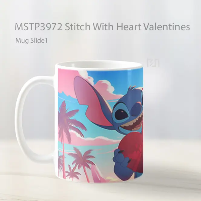 Stitch With Heart Valentines Mug Gelas Keramik MSTP3972 - All-side / Desain