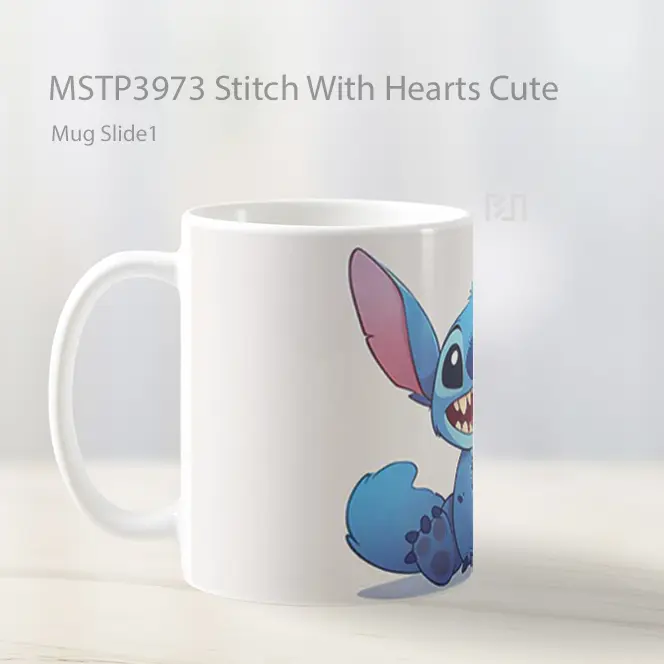 Stitch With Hearts Cute Mug Gelas Keramik MSTP3973 - All-side / Desain