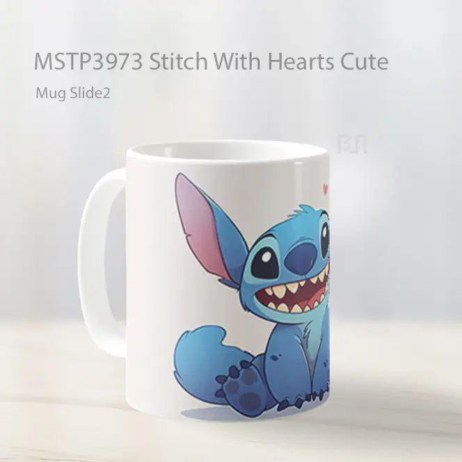 Stitch With Hearts Cute Mug Gelas Keramik MSTP3973 - All-side / Desain