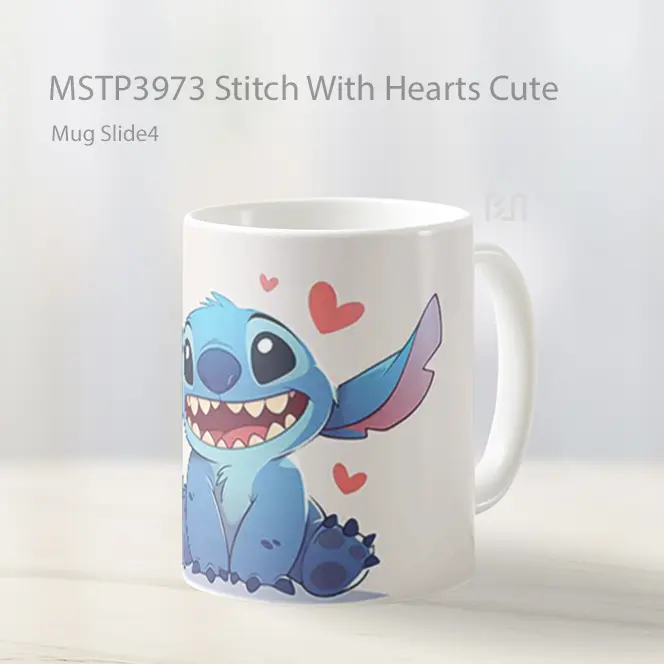 Stitch With Hearts Cute Mug Gelas Keramik MSTP3973