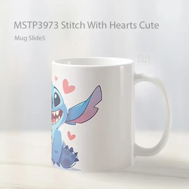 Stitch With Hearts Cute Mug Gelas Keramik MSTP3973 - All-side / Desain