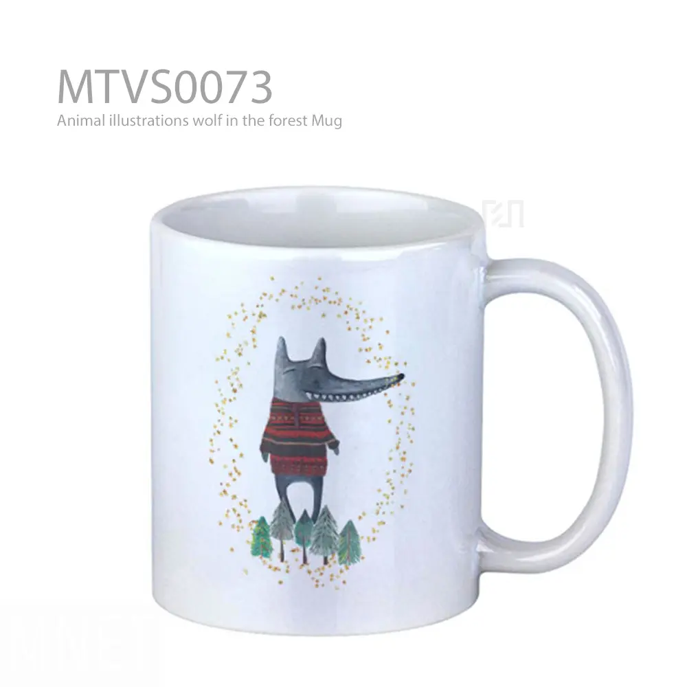 Animal illustrations wolf in the forest Mug