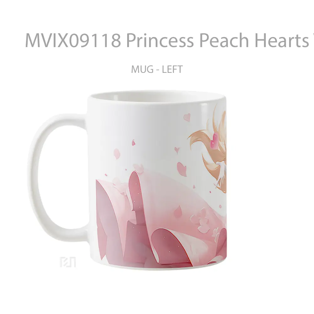 Mug Princess Peach Hearts White Gelas Keramik Desain Unik - All-side / Desain