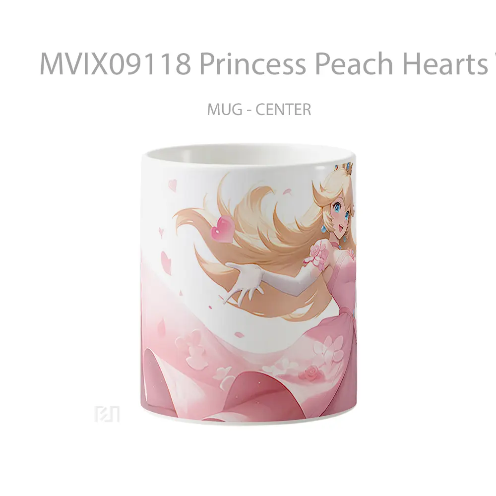 Mug Princess Peach Hearts White Gelas Keramik Desain Unik
