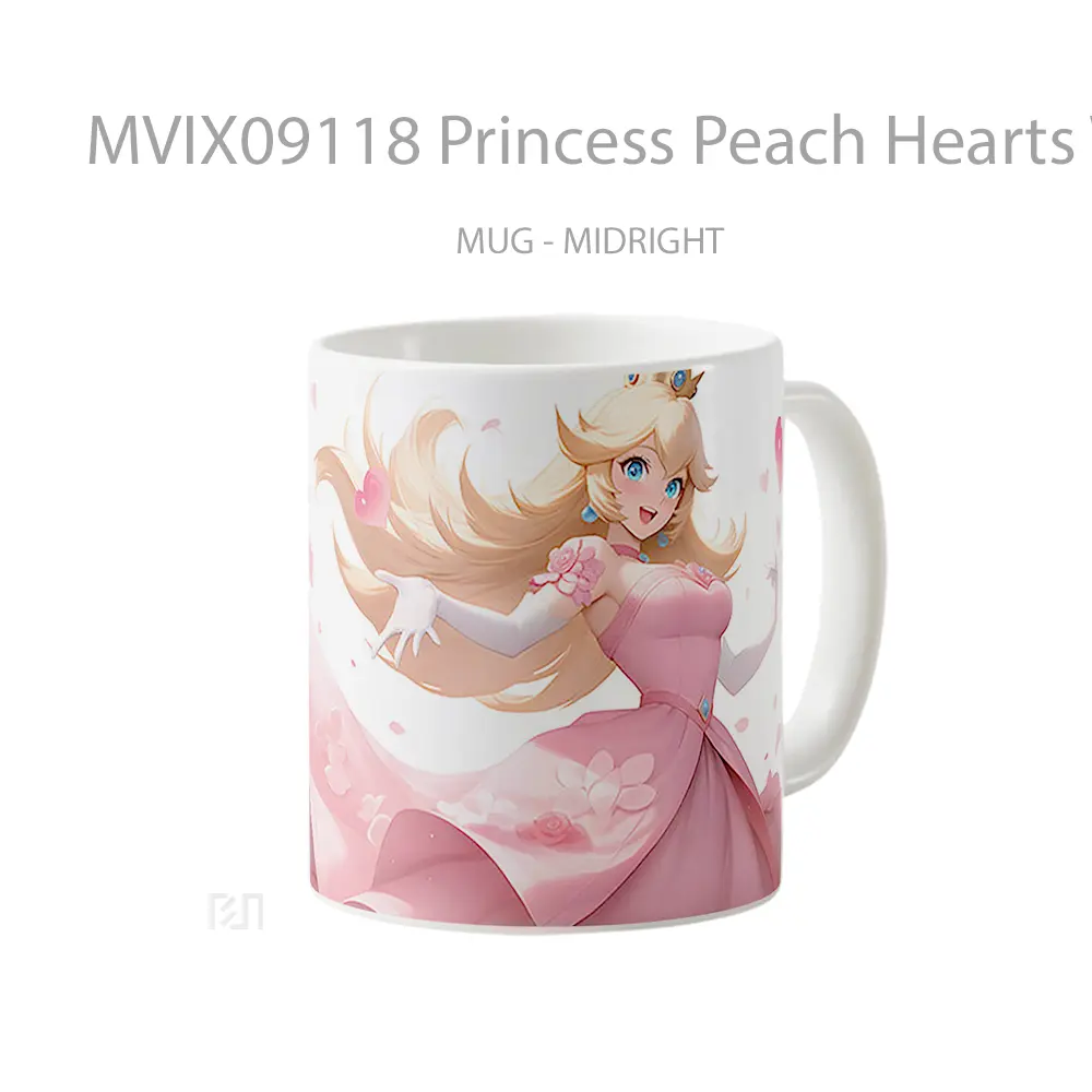 Mug Princess Peach Hearts White Gelas Keramik Desain Unik - All-side / Desain