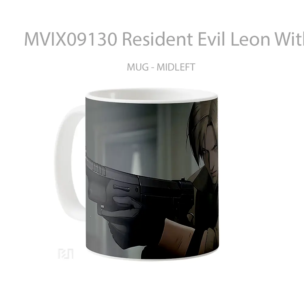 Mug Resident Evil Leon With Weapon Gelas Keramik Desain Unik - All-side / Desain