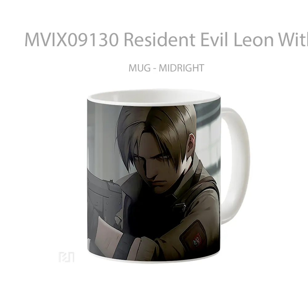 Mug Resident Evil Leon With Weapon Gelas Keramik Desain Unik - All-side / Desain