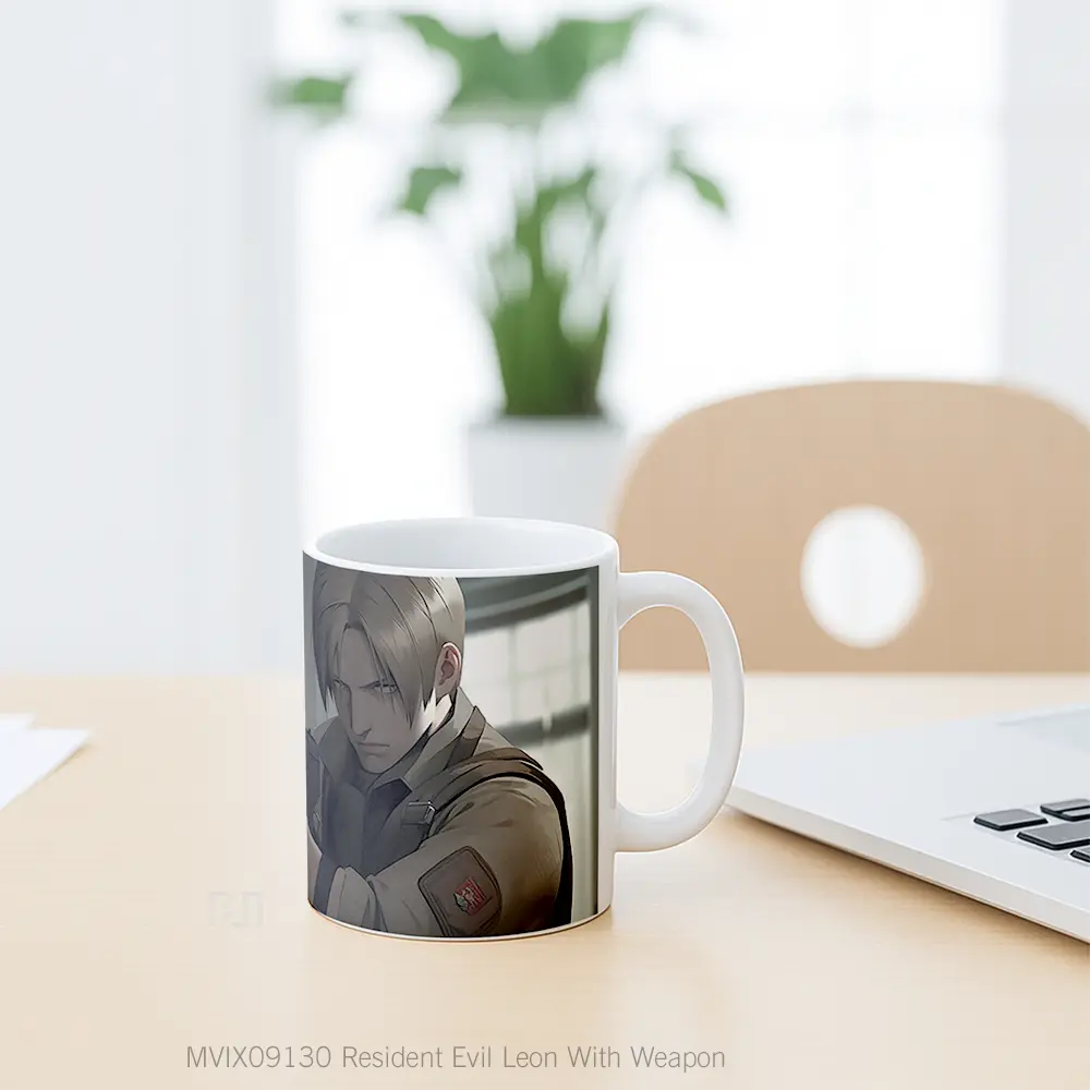 Mug Resident Evil Leon With Weapon Gelas Keramik Desain Unik - All-side / Desain
