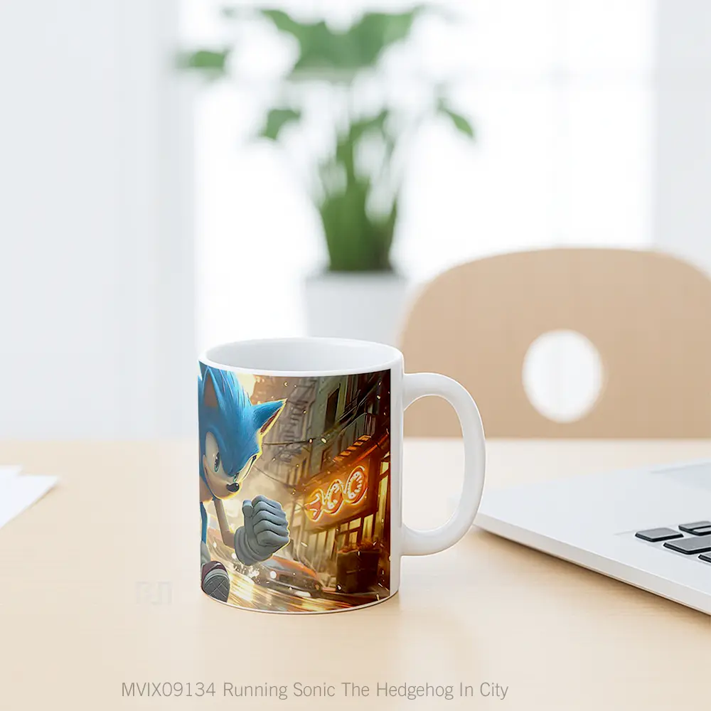 Mug Running Sonic The Hedgehog In City Gelas Keramik Desain Unik - All-side / Desain