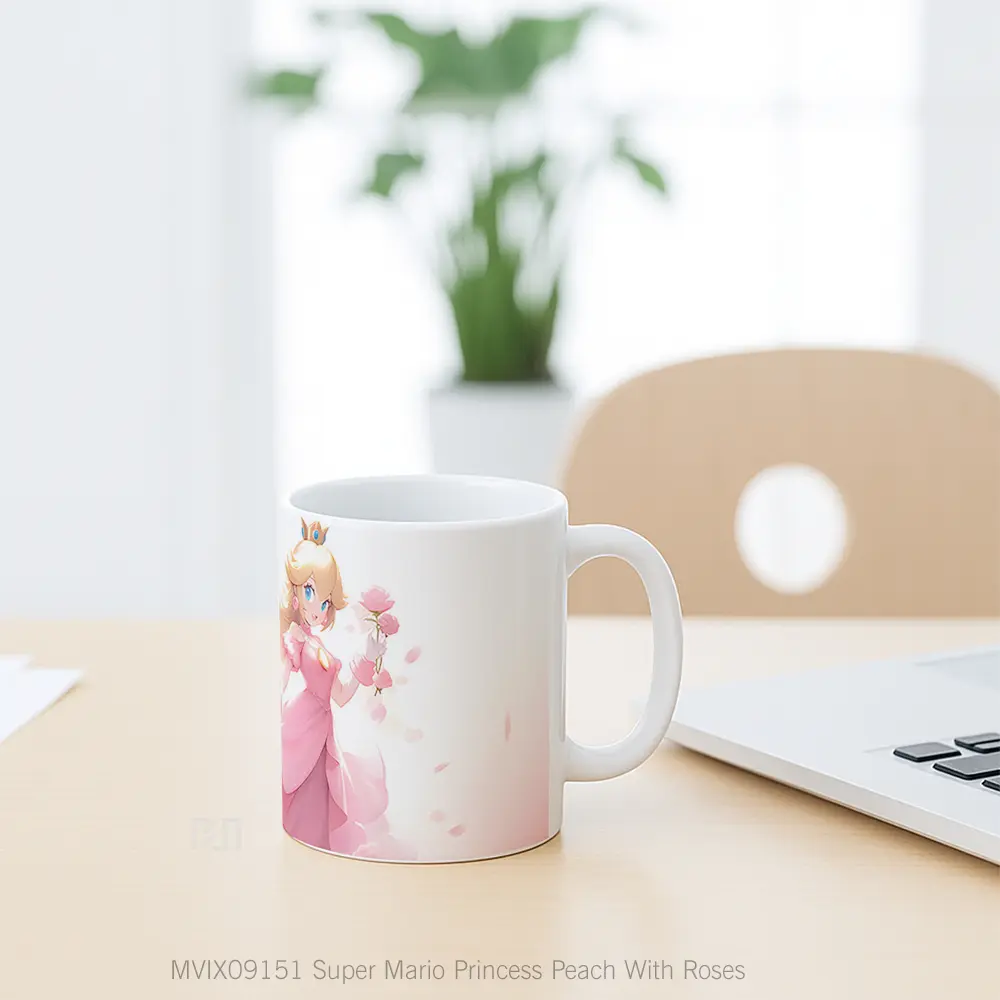 Mug Super Mario Princess Peach With Roses Hadiah Lucu dan Menarik - All-side / Desain