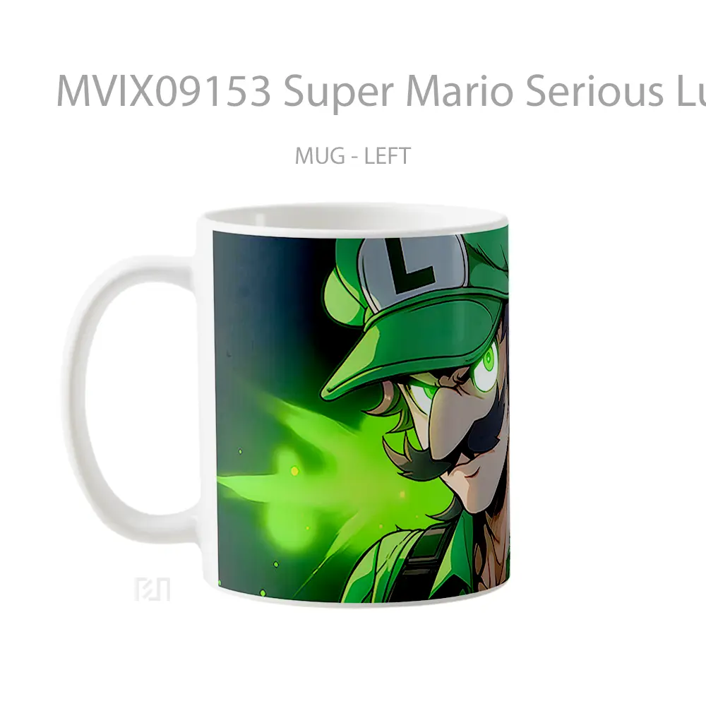 Mug Super Mario Serious Luigi Dark Green Hadiah Lucu dan Menarik - All-side / Desain