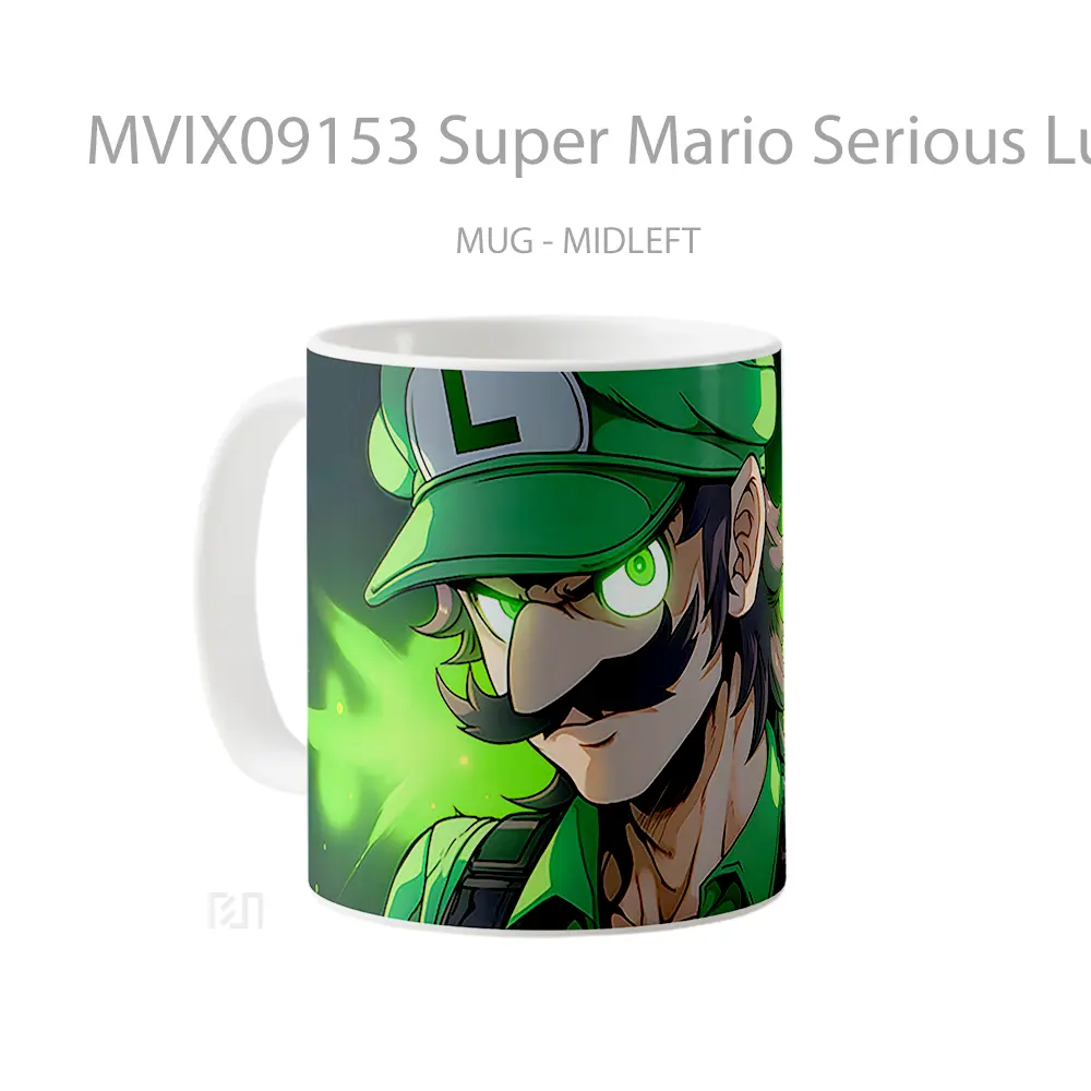 Mug Super Mario Serious Luigi Dark Green Hadiah Lucu dan Menarik - All-side / Desain