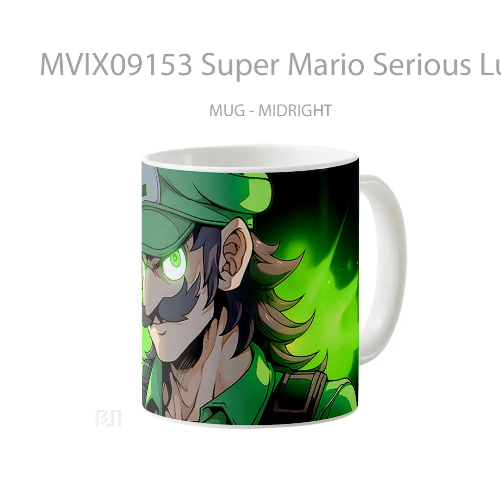 Mug Super Mario Serious Luigi Dark Green Hadiah Lucu dan Menarik - All-side / Desain