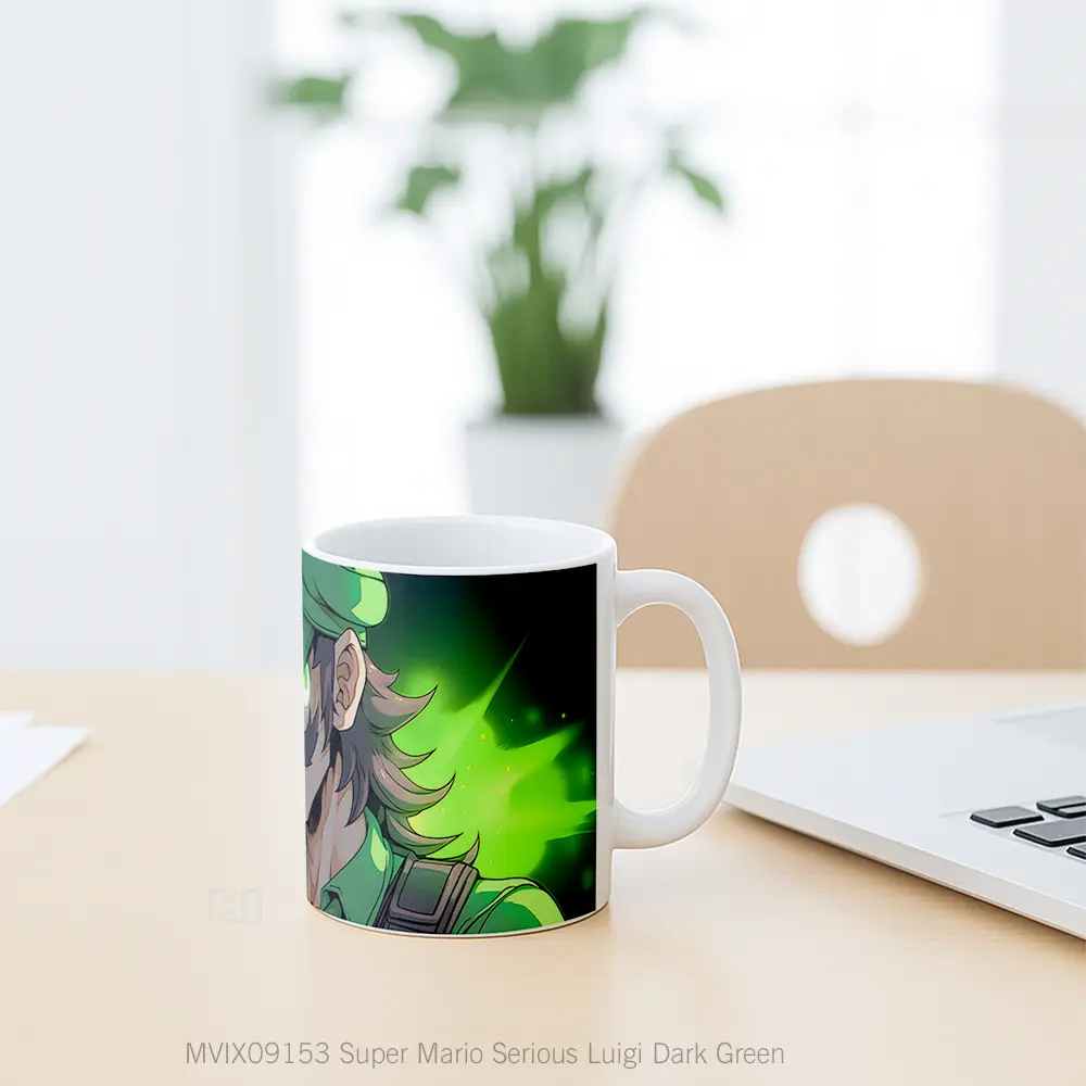 Mug Super Mario Serious Luigi Dark Green Hadiah Lucu dan Menarik - All-side / Desain