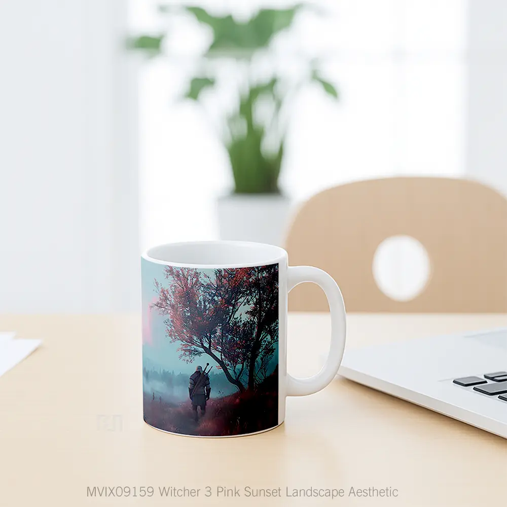 Mug Witcher 3 Pink Sunset Landscape Aesthetic Koleksi Mug Limited Edition - All-side / Desain