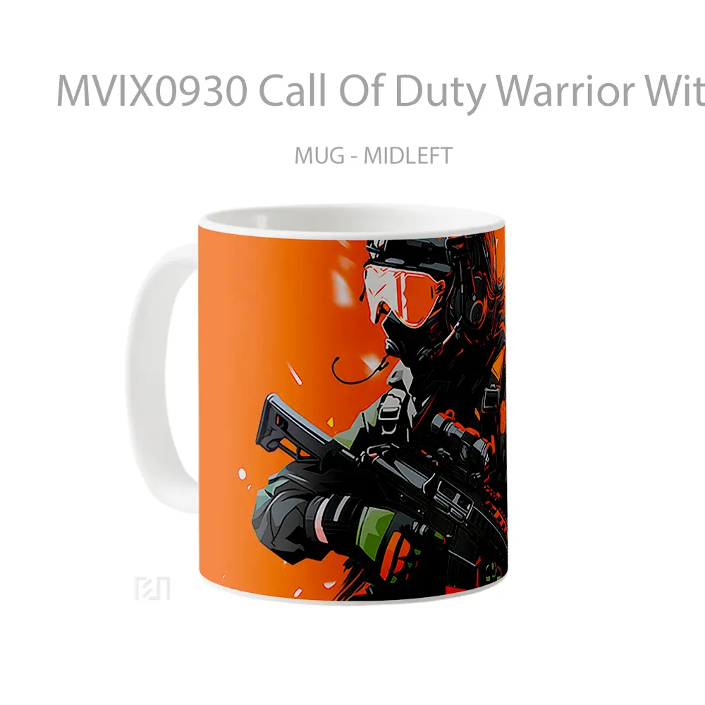 Mug Call Of Duty Warrior With Weapon Red Gelas Keramik Desain Unik - All-side / Desain