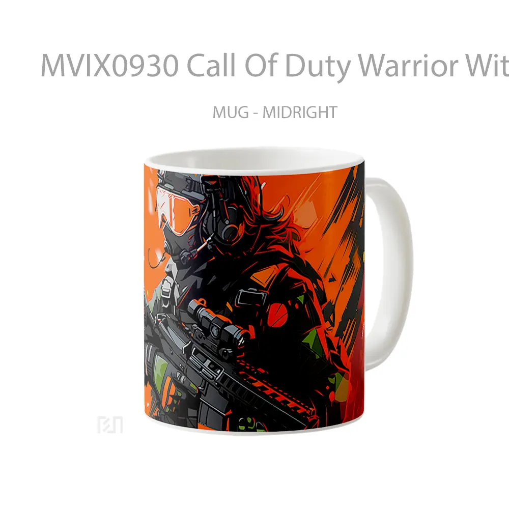 Mug Call Of Duty Warrior With Weapon Red Gelas Keramik Desain Unik - All-side / Desain