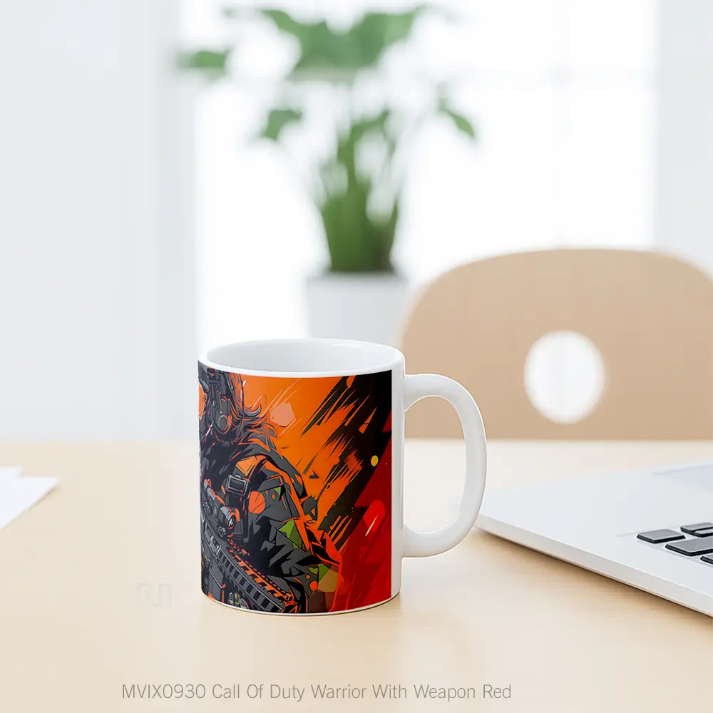 Mug Call Of Duty Warrior With Weapon Red Gelas Keramik Desain Unik - All-side / Desain