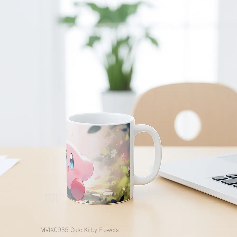 Mug Cute Kirby Flowers Hadiah Lucu dan Menarik - All-side / Desain