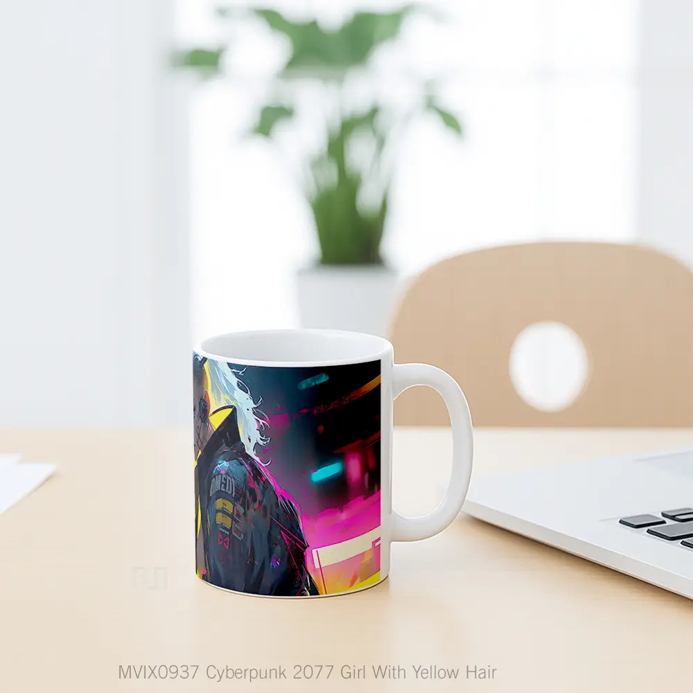 Mug Cyberpunk 2077 Girl With Yellow Hair Koleksi Mug Limited Edition - All-side / Desain