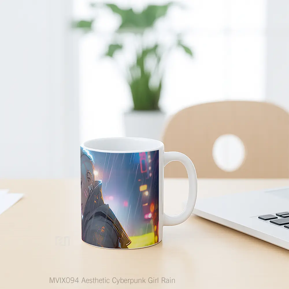 Mug Aesthetic Cyberpunk Girl Rain Koleksi Mug Limited Edition - All-side / Desain