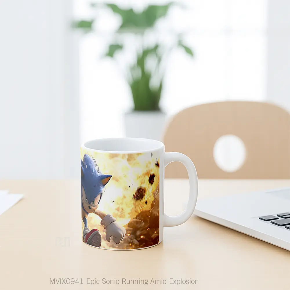Mug Epic Sonic Running Amid Explosion Gelas Keramik Desain Unik - All-side / Desain