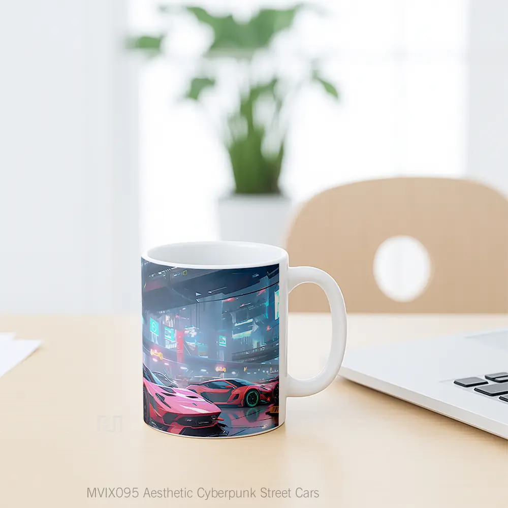 Mug Aesthetic Cyberpunk Street Cars Hadiah Lucu dan Menarik - All-side / Desain