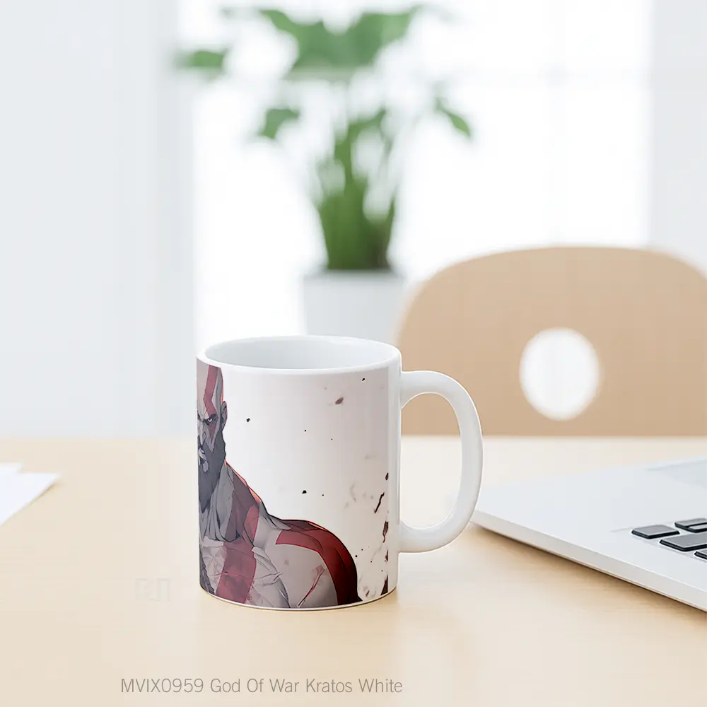 Mug God Of War Kratos White Mug Aesthetic Koleksi Spesial - All-side / Desain