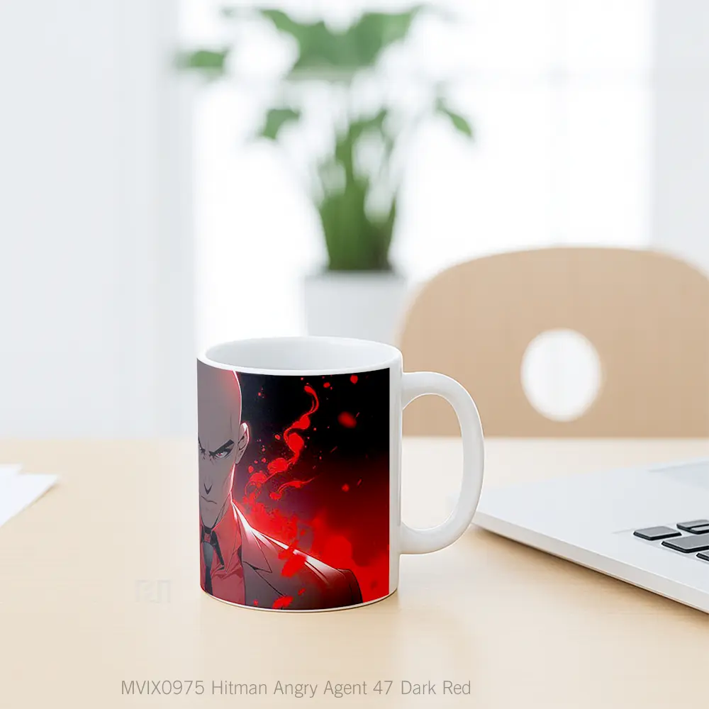 Mug Hitman Angry Agent 47 Dark Red Mug Aesthetic Koleksi Spesial - All-side / Desain