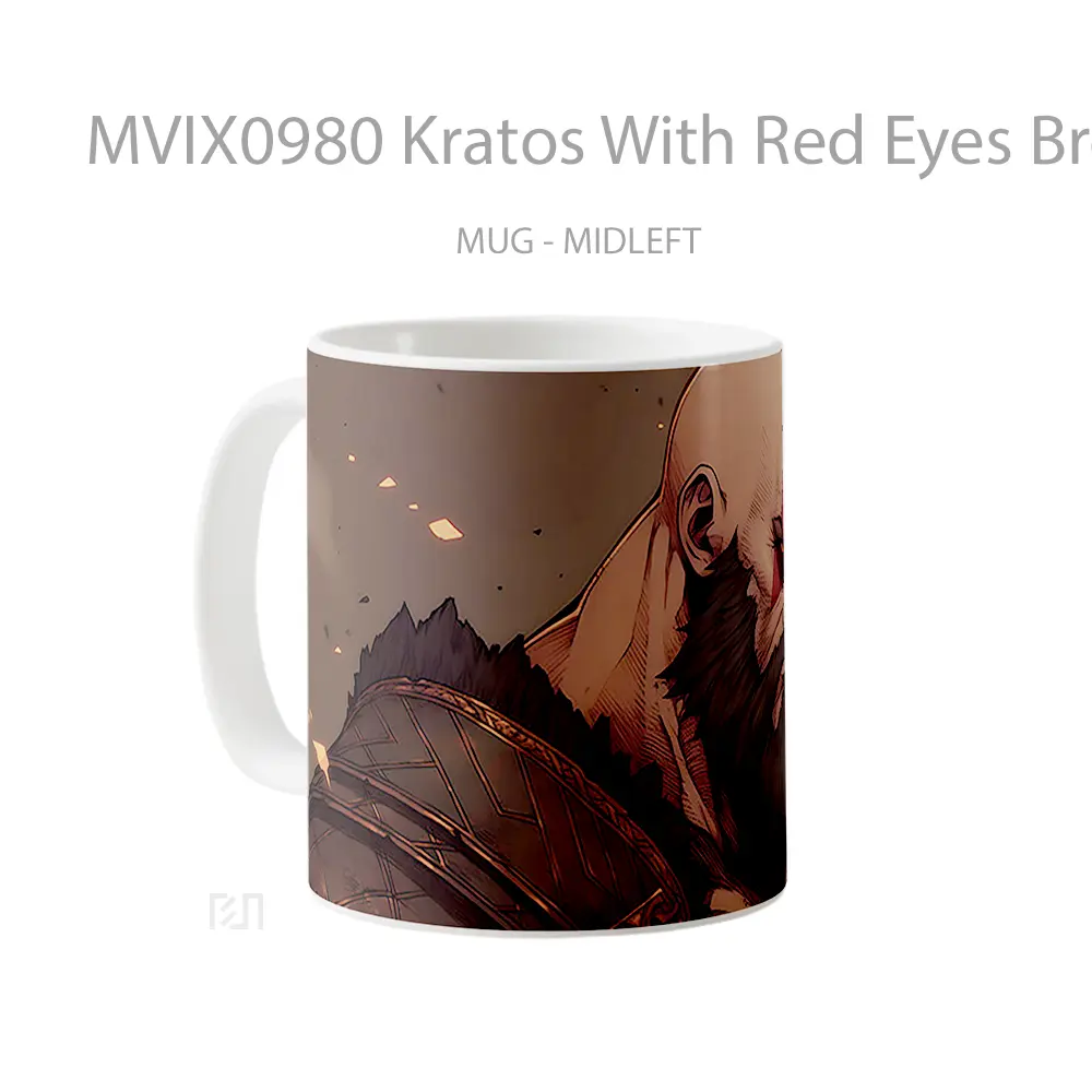 Mug Kratos With Red Eyes Brown Gelas Keramik Desain Unik - All-side / Desain