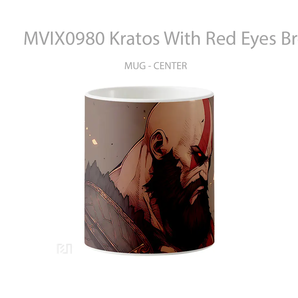 Mug Kratos With Red Eyes Brown Gelas Keramik Desain Unik