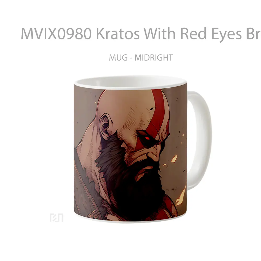 Mug Kratos With Red Eyes Brown Gelas Keramik Desain Unik - All-side / Desain